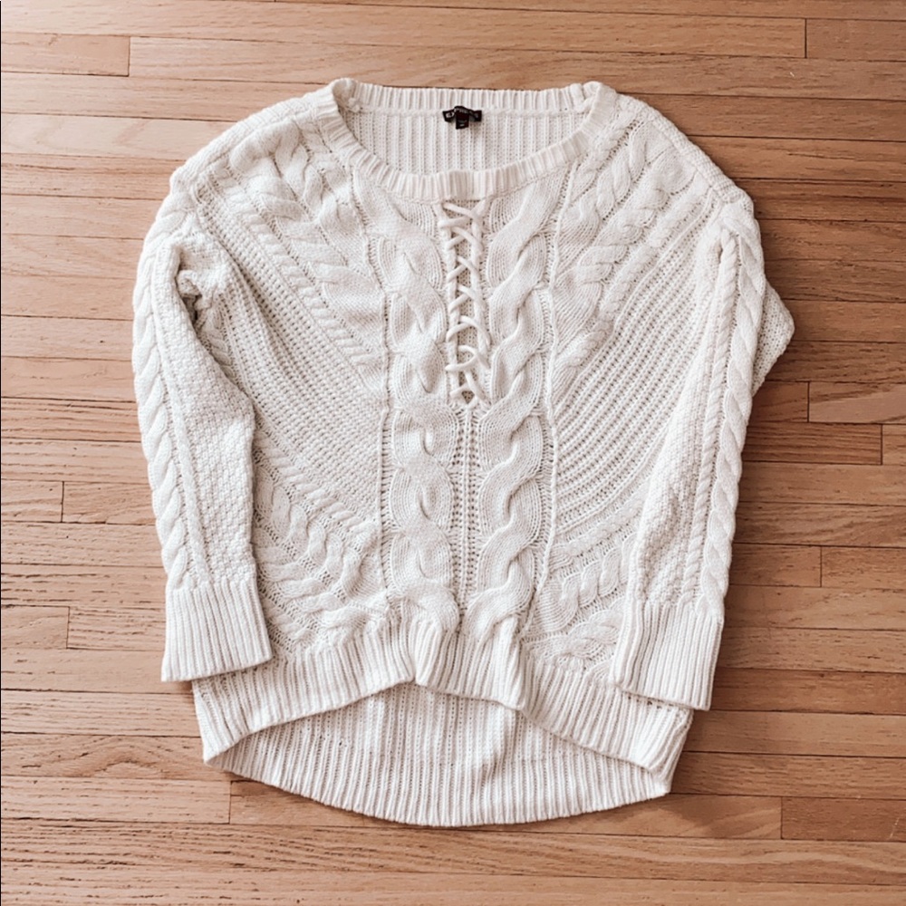 White lace up express fall sweater XS